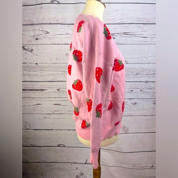Women’s Pink Strawberry Cardigan Sweater - Picture 3 of 10